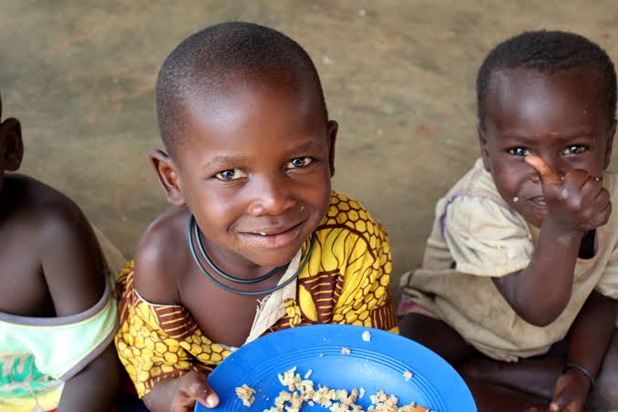 Community members at a food distribution